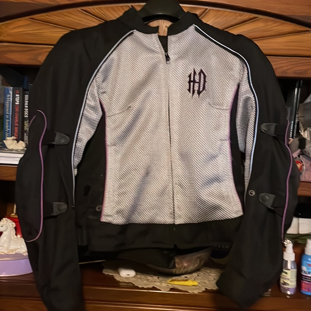 Harley Davidson Ladies 2 in 1 “crash jacket” black/grey/off white / purple